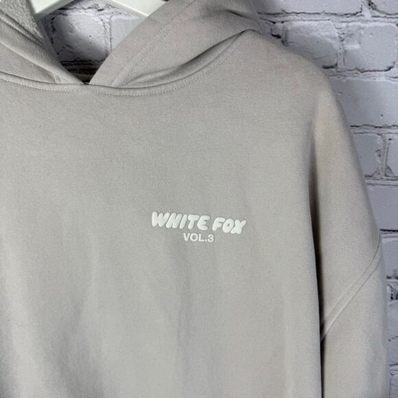 White Fox Hoodie Size L/XL Grey Beige - Picture 2 of 6